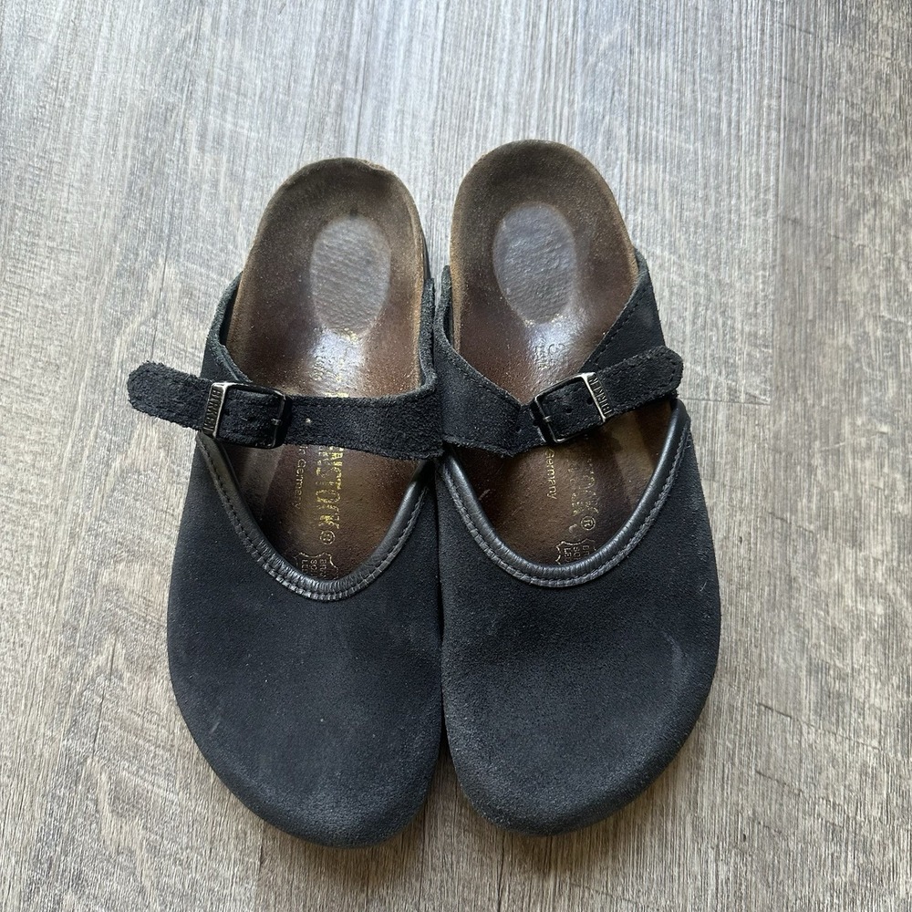 Birkenstock‎ 37/US6 Narrow Rosemead Black Suede Slip On Clogs Mules - EUC!